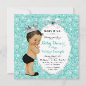 ベビー&コブラックティール(緑がかった色)ブルーエスニックボーイベビーシャワー 招待状 (正面)