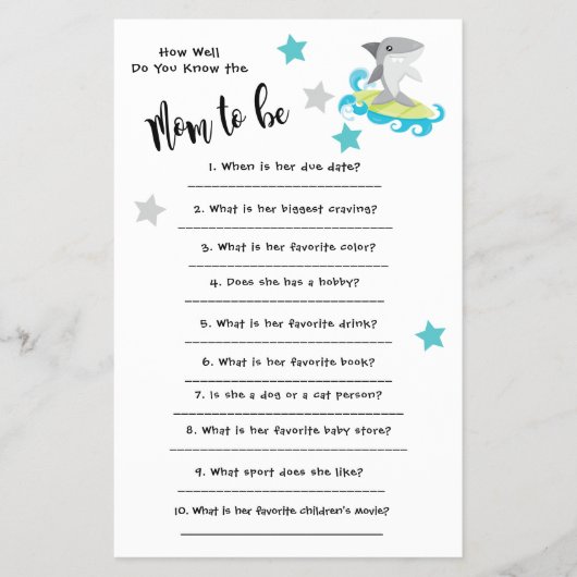 ベビー・シャワー・シャークカードの知識 チラシ (正面)