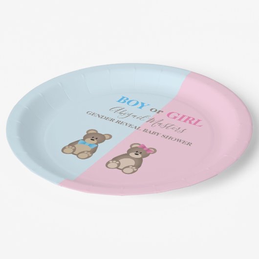ベビー・シャワー・テディ・ベアーズの性別を示す ペーパープレート (アングル)