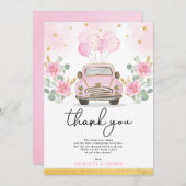 ベビー·シャワー·パレードによるピンク·金ゴールド検疫ドライブ サンキューカード (正面/裏面)