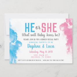 ベビー·ジェンダーが煙爆弾を青とピンクのパーティー 招待状