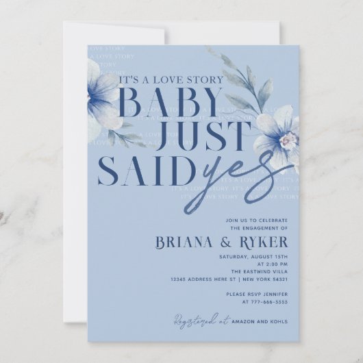 ベビー ジャスト セド イェス ブルー フラワーフェア 結婚約束 招待状 (正面)