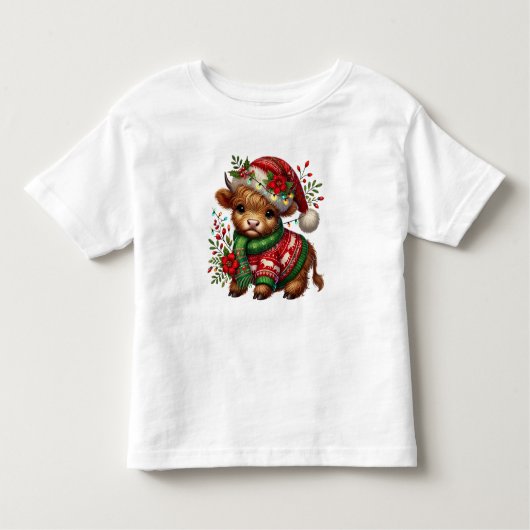 ベビー ハイランド クリスマス 牛 トドラーTシャツ (正面)