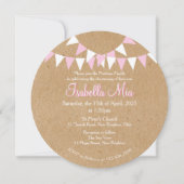 ベビー バンティング ピンク 洗礼 誕生招待状 招待状 (正面)