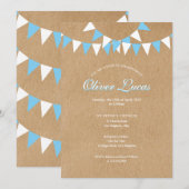 ベビー バンティング ブルー 洗礼 誕生 日 農村 招待状 (正面/裏面)