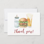 ベビー、バーガー、ビール赤ちゃんシャワーありがとう サンキューカード (正面)