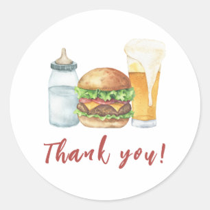 ベビー、バーガー、ビール ベビーシャワー ありがとう ラウンドシール