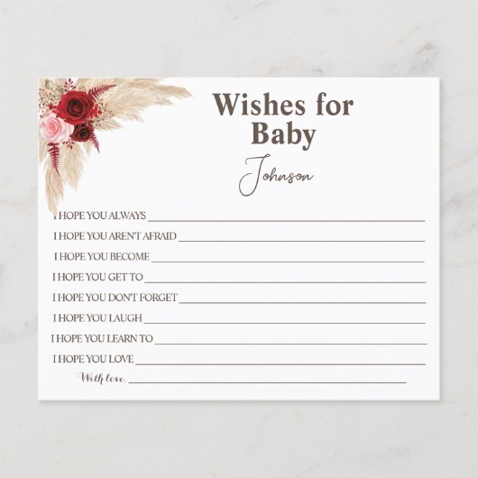 ベビー |パンパスグラス |赤ちゃんシャワーカード チラシ (正面)