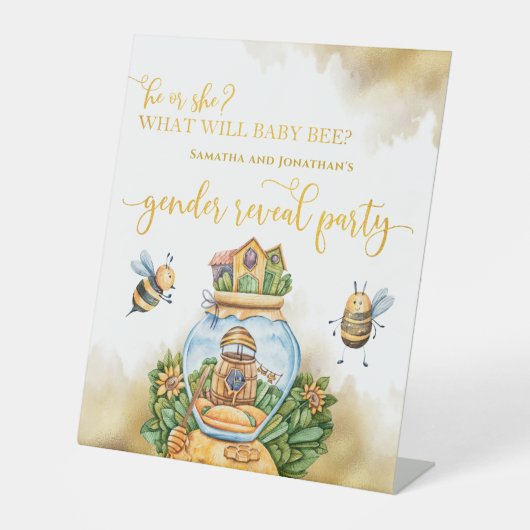 ベビー・ビー・ジェンダーがペデスタルのサインを明らかにする 台座サイン (正面)