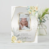 ベビー | フォトイエローローズの金ゴールド枠の追加 招待状 (スタンド正面)