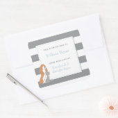 ベビー ブックプレート グレー ストライプ ペット 犬と猫 スクエアシール (封筒)
