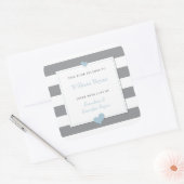 ベビー ブックプレート グレー ストライプ ライトブルー ハート スクエアシール (封筒)