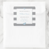 ベビー ブックプレート グレー ストライプ ライトブルー ハート スクエアシール (バッグ)