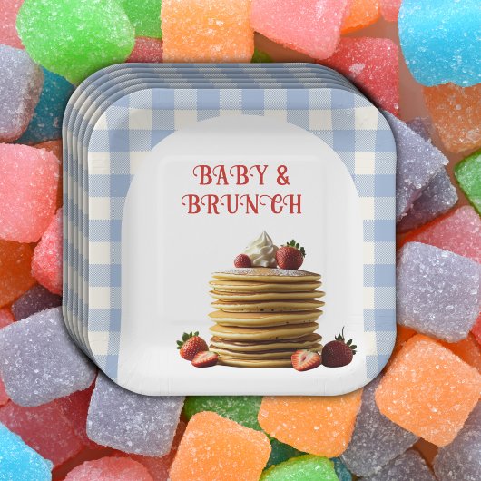 ベビー&ブランチブルーストロベリーパンケーキ赤ちゃんシャワー ペーパープレート