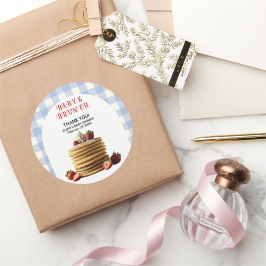 ベビー&ブランチブルーストロベリーパンケーキ赤ちゃんシャワー ラウンドシール (ギフト)