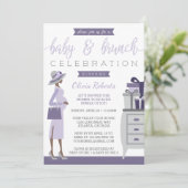 ベビー&ブルーチベビーシャワー招待状パープル、グレー 招待状 (スタンド正面)