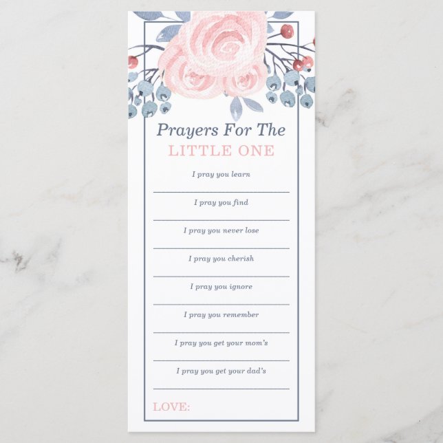 ベビー、ベビーシャワー、ブルー、ピンクの祈りの言葉 (正面)