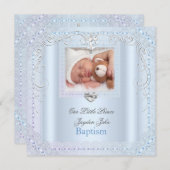 ベビー・ボーイ・ブルー・キリスト洗礼十字架プリンス 招待状 (正面/裏面)