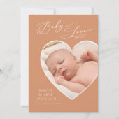 ベビー・ラブ・コーラル・ハート・フォト・バース・アナウンス 招待状 (正面)