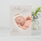 ベビー・ラブ・ハート型写真誕生の発表 招待状 (スタンド正面)