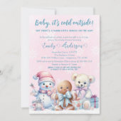 ベビー、冬のベビーガールシャワー外は寒い 招待状 (正面)