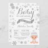 ベビー、冬のベビーシャワーの外で寒い 招待状 (正面/裏面)