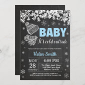 ベビー、冬の男の子のベビーシャワーの外で寒い 招待状 (正面/裏面)