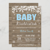 ベビー、冬の男の子のベビーシャワーの外で寒い 招待状 (正面/裏面)