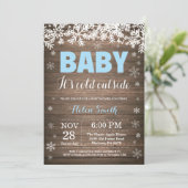 ベビー、冬の男の子のベビーシャワーの外で寒い 招待状 (スタンド正面)