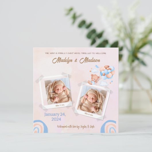 ベビー（双子）写真告知カード (スタンド正面)