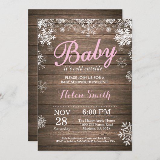 ベビー、外は寒い冬のベビ素朴ーシャワー 招待状 (正面/裏面)