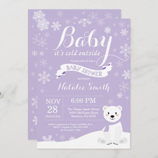 ベビー/外は寒い冬の女の子のベビーシャワー 招待状 (正面/裏面)
