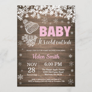 ベビー、外は寒い冬の少女のベビーシャワー 招待状