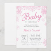 ベビー、外は寒い冬ピンクの女の子のベビーシャワー 招待状 (正面/裏面)