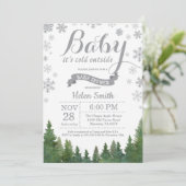 ベビー、外は寒い冬灰色のベビーシャワー 招待状 (スタンド正面)