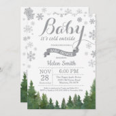 ベビー、外は寒い冬灰色のベビーシャワー 招待状 (正面/裏面)