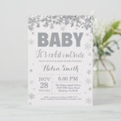 ベビー、外は寒い銀と灰色のベビーシャワー 招待状 (スタンド正面)
