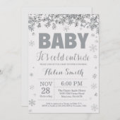 ベビー、外は寒い銀と灰色のベビーシャワー 招待状 (正面/裏面)
