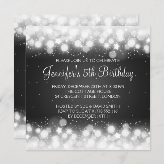 ベビー/子供の誕生日の魔法の輝きの黒 招待状 (正面/裏面)