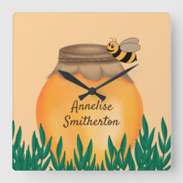 ベビー（昆虫）マルハナバチ&ハネポットイエローチャイルド子供部屋 スクエア壁時計