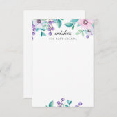 ベビー。水彩パープルフローラアドバイス エンクロージャーカード (正面/裏面)