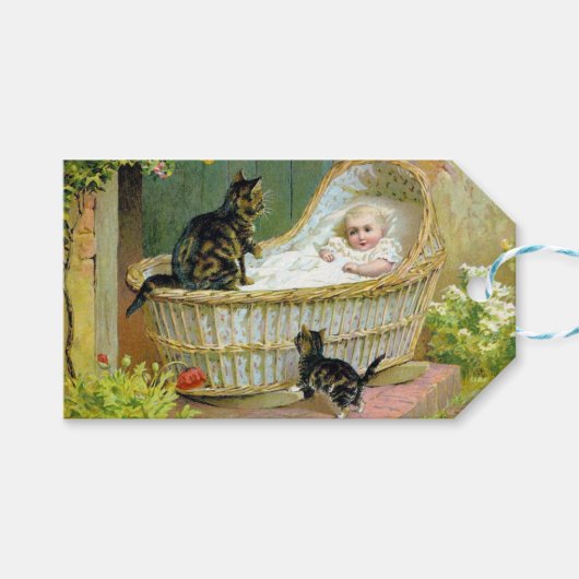 ベビー、猫、子猫はがき ギフトタグ (正面(横))