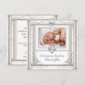 ベビー 男の子 女の子 クリーム色 洗礼 命名式 十字架 招待状 (正面/裏面)