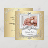 ベビー 男の子 女の子 ゴールド クリーム色 洗礼 誕生十字架 招待状 (正面/裏面)
