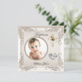 ベビー 男の子 女の子 ベージュ クリーム 誕生会 洗礼 招待状 (スタンド正面)