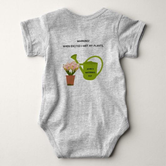 ベビー「警告の！興奮すると私は植物を湿らせた」 ベビーボディスーツ (裏面)