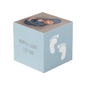 ベビー 赤ちゃん 写真 誕生日 日付 青 灰色 フォトキューブ (正面アングル)