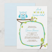 ベビー-青いフクロウのベビーシャワー--を持っているwhoooを見て下さい 招待状 (正面/裏面)