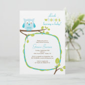 ベビー-青いフクロウのベビーシャワー--を持っているwhoooを見て下さい 招待状 (スタンド正面)