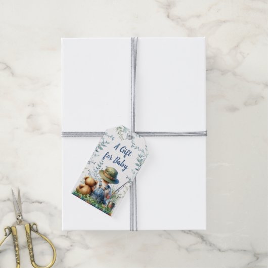 ベビー | 魚釣りベビーとテディベア ギフトタグ (より糸付き)